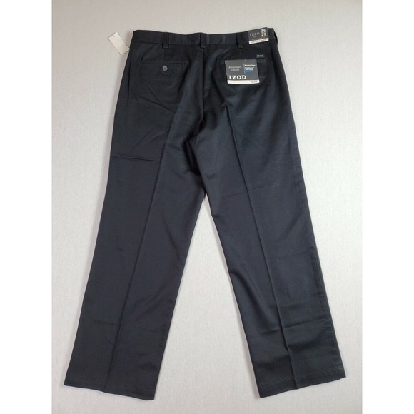 CC - IZOD Dress American Chino Pants Men 36 X 29 Solid Black Slim Flat Front NWT - Picture 4 of 9